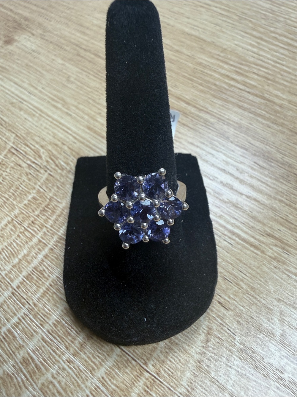 Sterling Silver Ring with Tanzanite Flower Cluster Stones- size 7